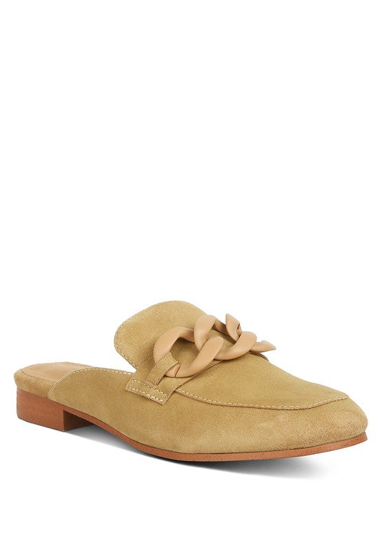 Krizia Chunky Chain Suede Slip On Loafers