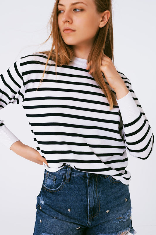 ROUND NECK JUMPER IN NAVY STRIPE